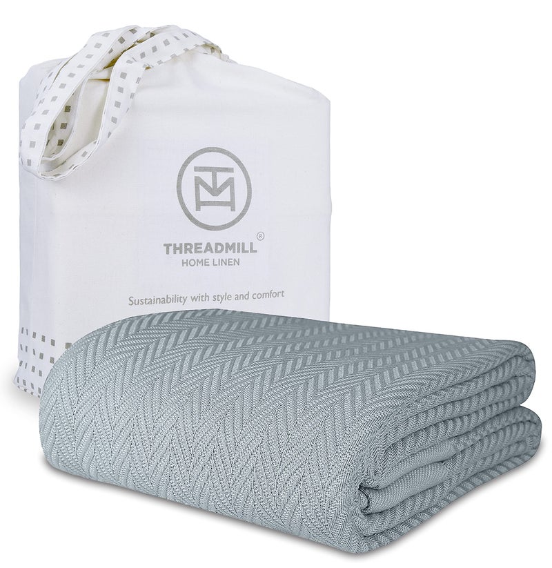 Threadmill Luxury Cotton Blankets for King Size Bed | All-Season Cozy 100% Cotton King Size Blanket | Herringbone Soft Fall Thermal Blanket fits Cal King Size Bed | Scottish Grey - Image 1